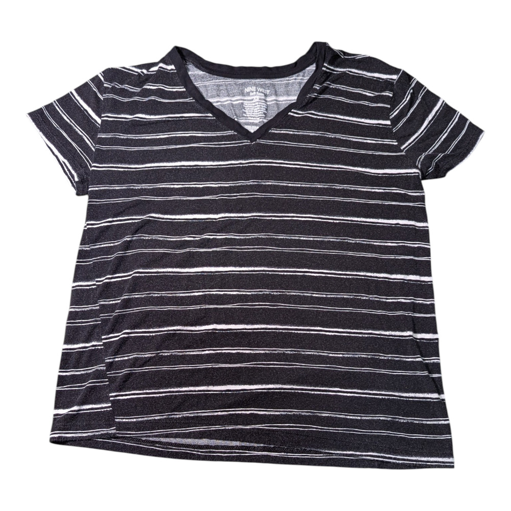 Women's Nine West Striped V Neck Shirt Size XS Soft Spun
